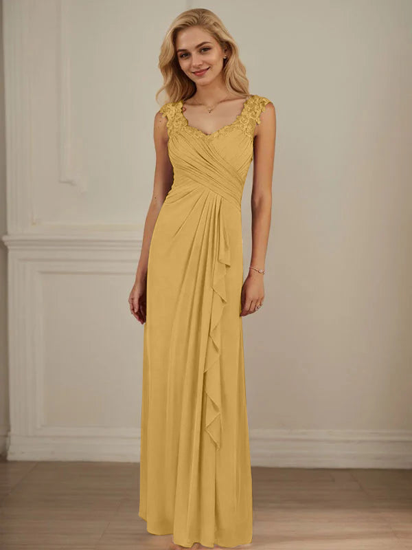 Champagner A-Linien Herzausschnitt Falten Mesh Kleid
