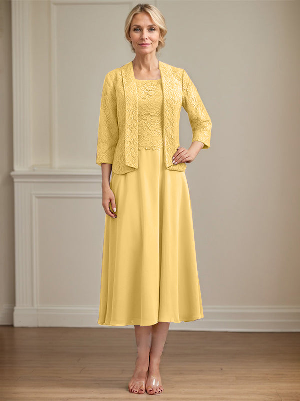 A-Linien Kleid mit Rundhalsausschnitt, tea-länge, Spitze und Chiffon, Mutter der Braut Kleid