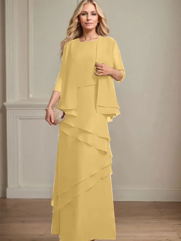 Schmaler Schnitt Ausschnitt bodenlanges Chiffon Kleid für die Brautmutter