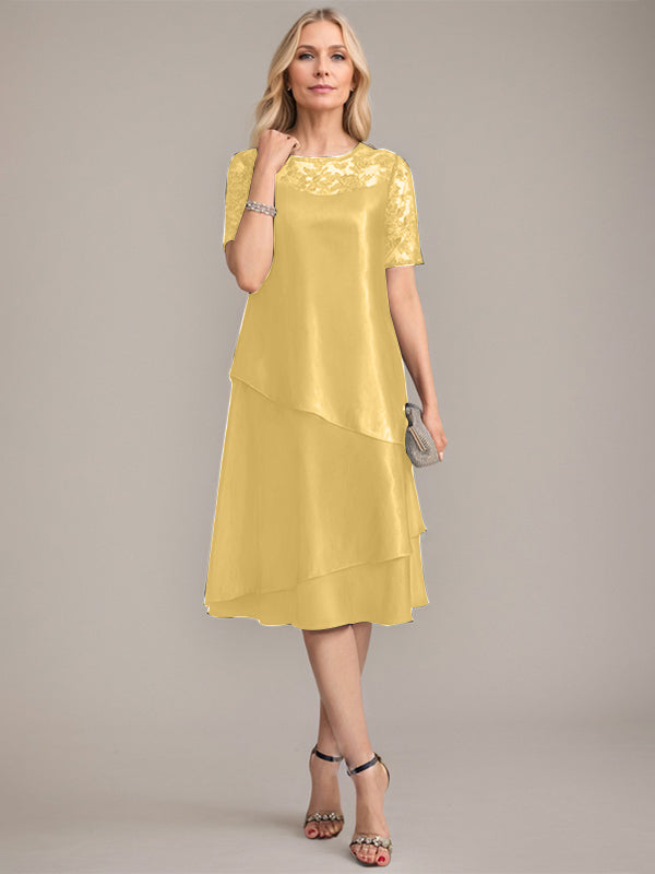 A-Linien Rundhals knielanges Mutter der Braut Kleid mit Applikationen & Pailletten