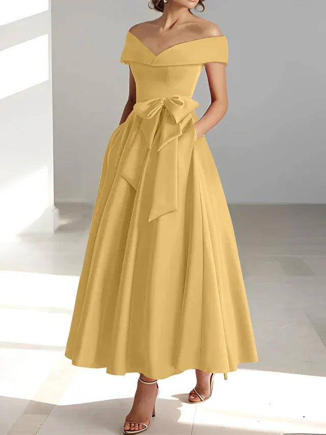 A-Linie/Prinzessin Schulterfreies Ärmelloses Knöchellanges Kleid der Brautmutter mit Taschen