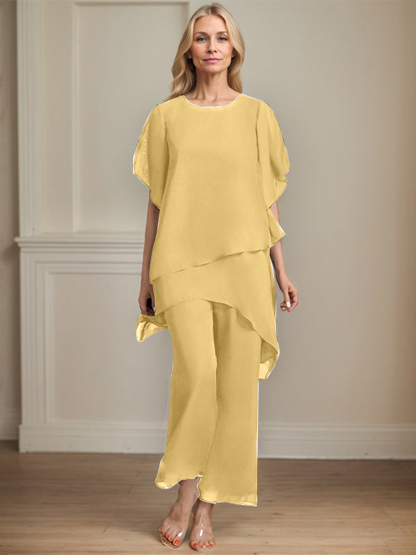 Combinaison/pantalon séparé en chiffon à col rond longueur cheville robe mère de la mariée