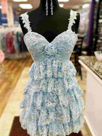 Gold Rosette Sequin Baby Doll Short Homecoming Party Dress