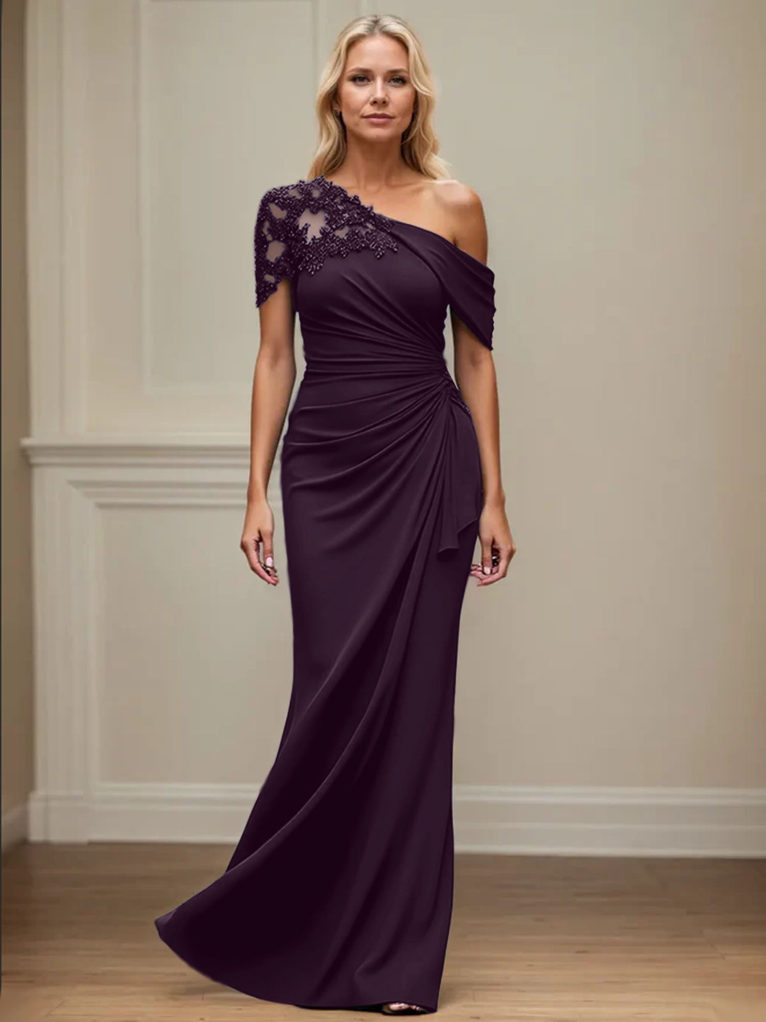 Trumpet/Meerjungfrau Mutter-der-Braut-Kleid mit asymmetrischem Schnitt und Applikationen