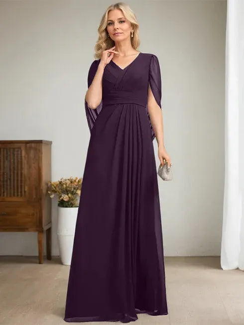 Dunkelmarineblaues A-Linien V-Ausschnitt langes Kleid für die Mutter der Braut