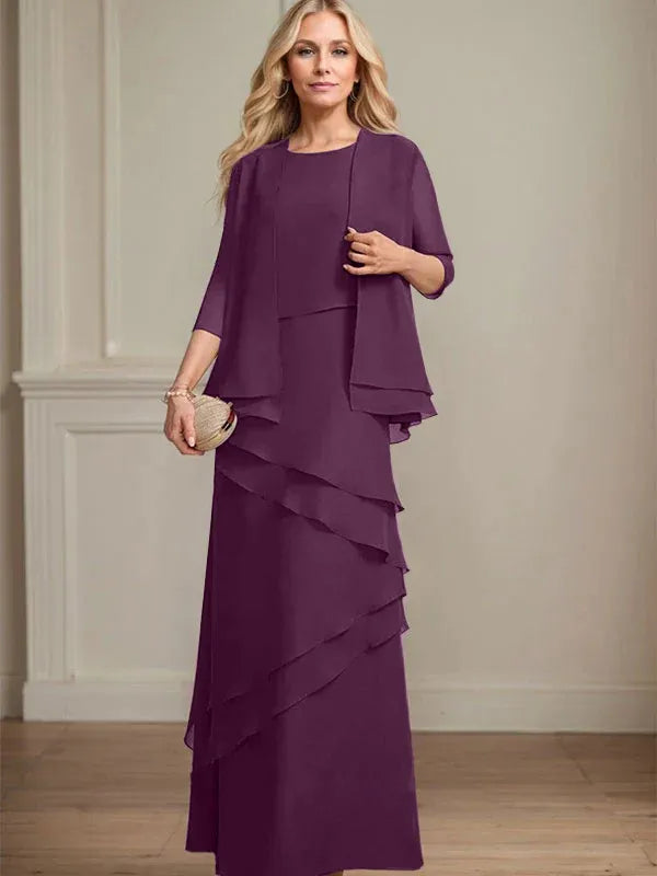 Schmaler Schnitt Ausschnitt bodenlanges Chiffon Kleid für die Brautmutter