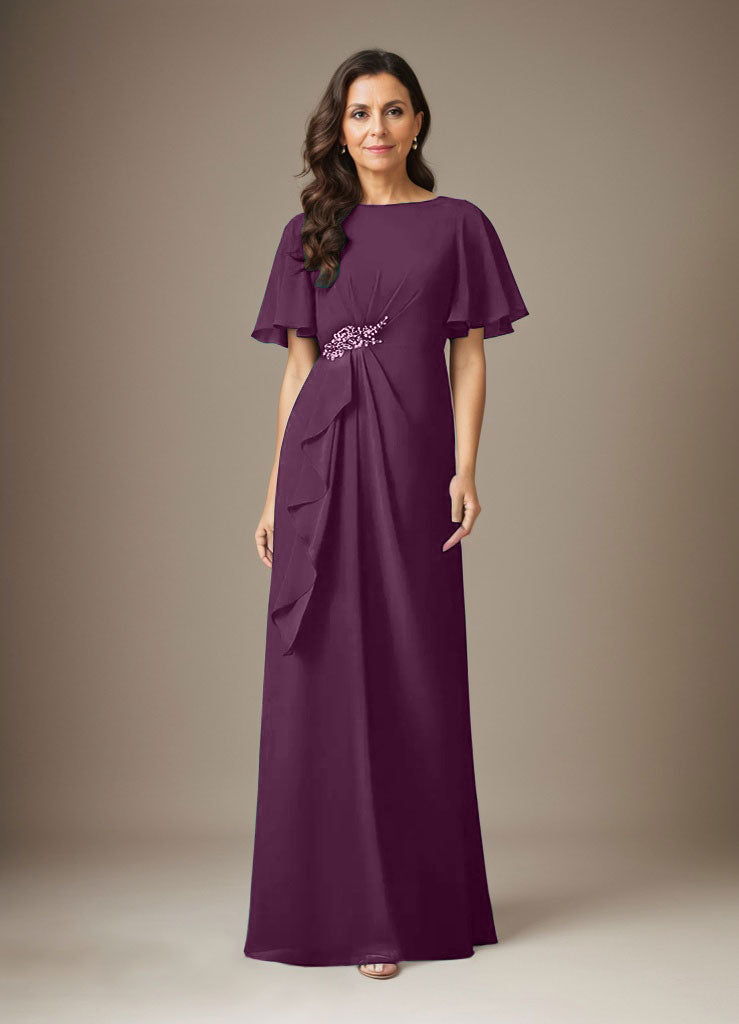 Dunkelmarineblaues Etuikleid mit Perlenbesatz aus Chiffon