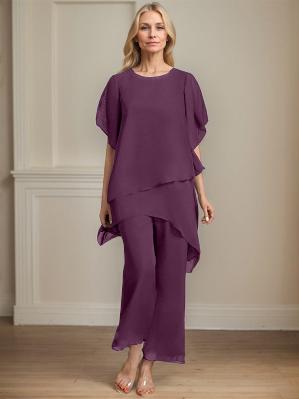 Combinaison/pantalon séparé en chiffon à col rond longueur cheville robe mère de la mariée