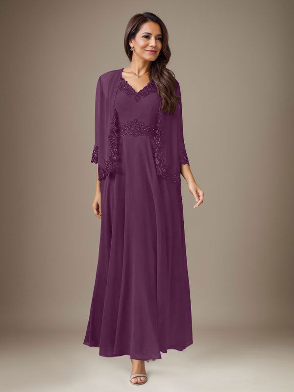 Pflaume A-Linie Pailletten Chiffon Kleid
