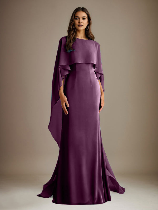 Etuikleid/Säulenkleid Bootsausschnitt bodenlanges Chiffon Mutter-des-Braut-Kleid mit kaskadierenden Rüschen