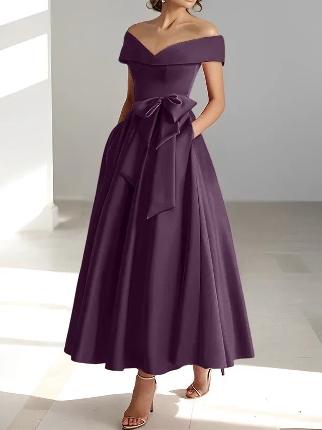 A-Linie/Prinzessin Schulterfreies Ärmelloses Knöchellanges Kleid der Brautmutter mit Taschen