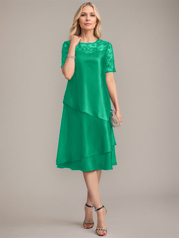 A-Linien Rundhals knielanges Mutter der Braut Kleid mit Applikationen & Pailletten
