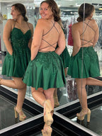 Green Appliques Sweetheart Lace-Up A-Line Short Homecoming Party Dress