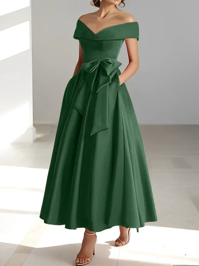 A-Linie/Prinzessin Schulterfreies Ärmelloses Knöchellanges Kleid der Brautmutter mit Taschen
