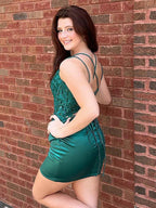Green Bodycon Double Straps Satin Homecoming Dress With Appliques