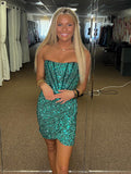 Green Strapless Sequin Short Tight Homecoming Dress