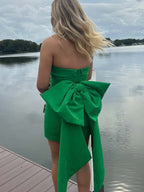 Green Strapless Tight Homecoming Mini Dress with Bow