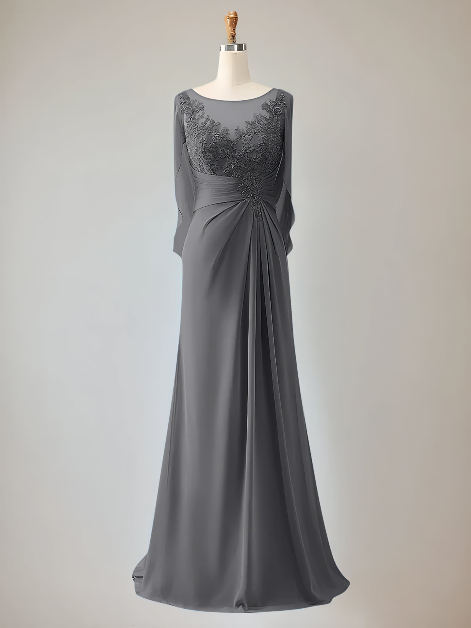 Trumpet/Mermaid Chiffon-Mutter-der-Braut-Kleid mit Rundhalsausschnitt, 1/2-Ärmeln und Perlenbesatz