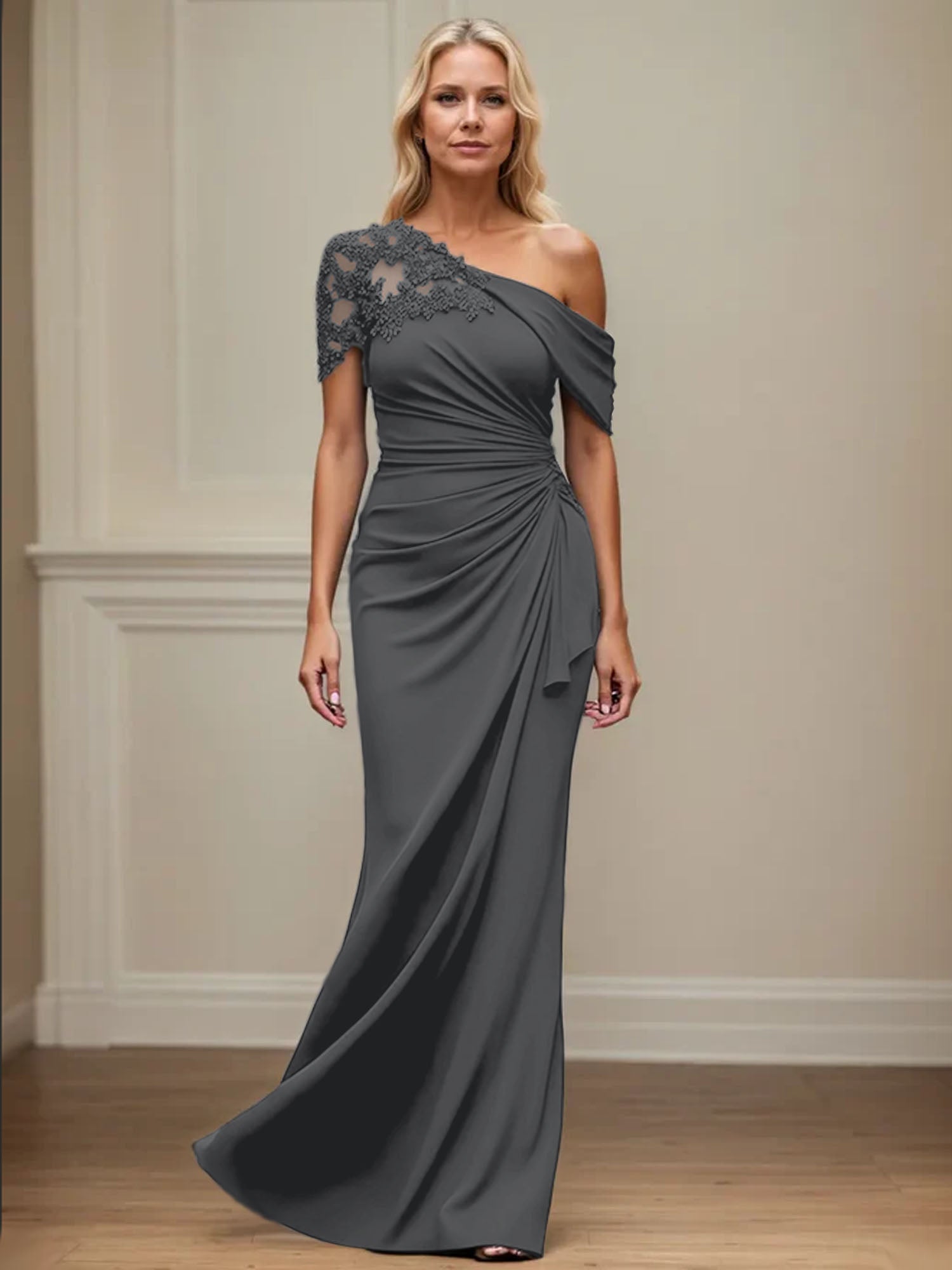 Trumpet/Meerjungfrau Mutter-der-Braut-Kleid mit asymmetrischem Schnitt und Applikationen