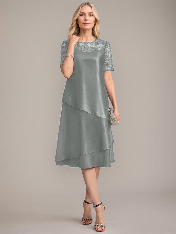A-Linien Rundhals knielanges Mutter der Braut Kleid mit Applikationen & Pailletten