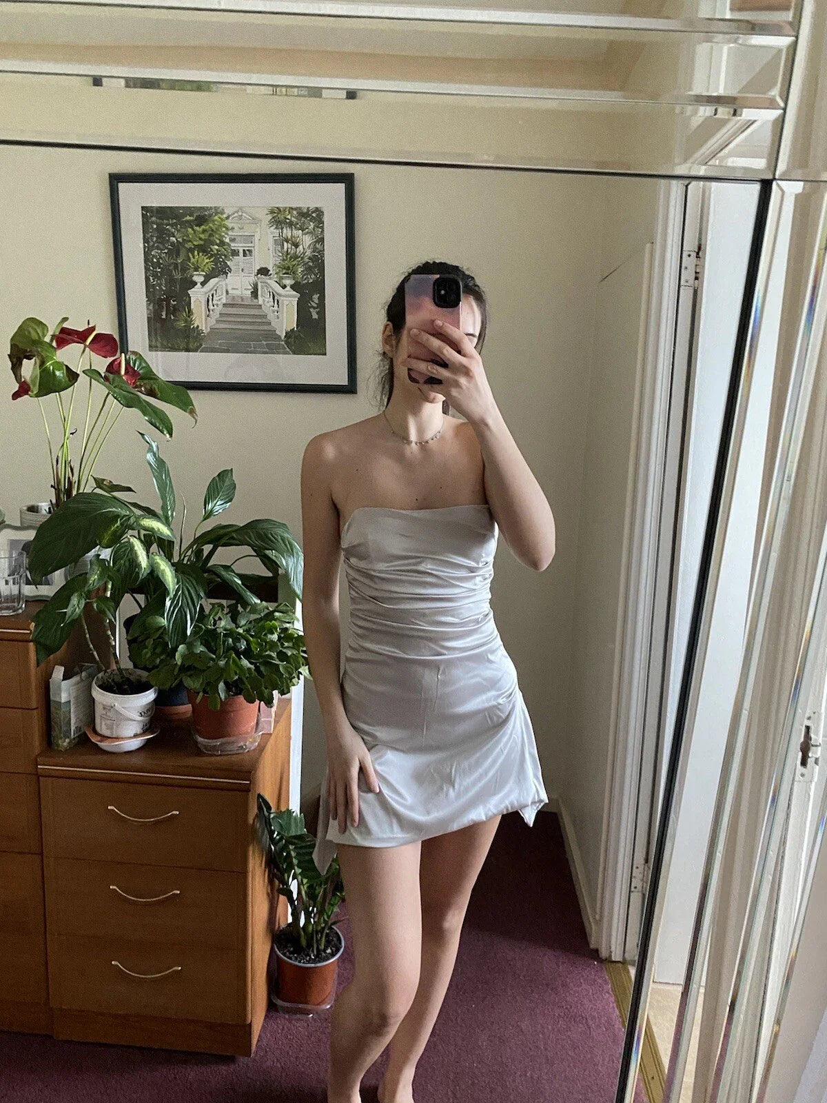 Robe courte bustier en satin pour bal de promo