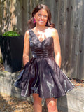 Grey A-line One Shoulder Pleated Short Homecoming Dress