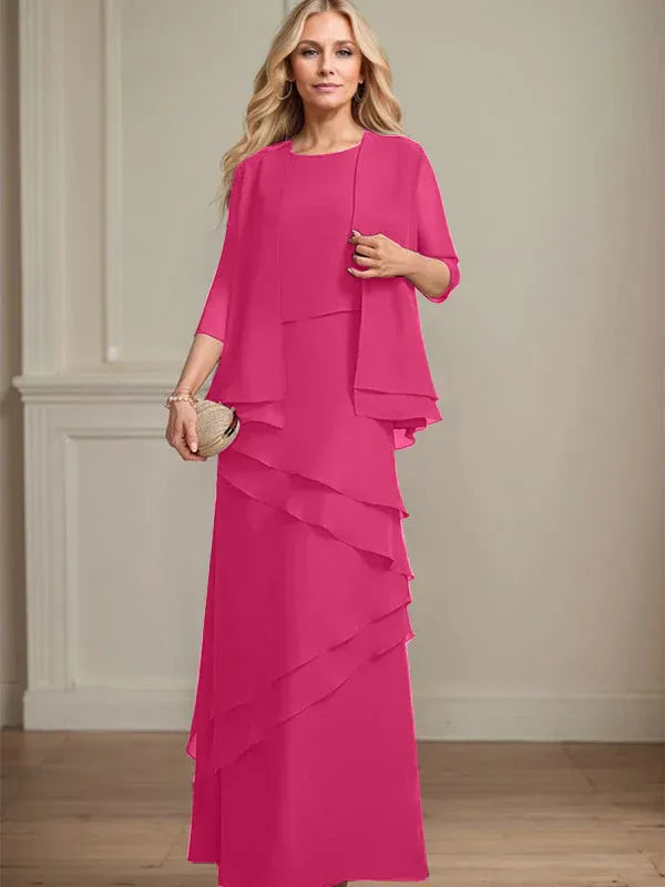 Schmaler Schnitt Ausschnitt bodenlanges Chiffon Kleid für die Brautmutter