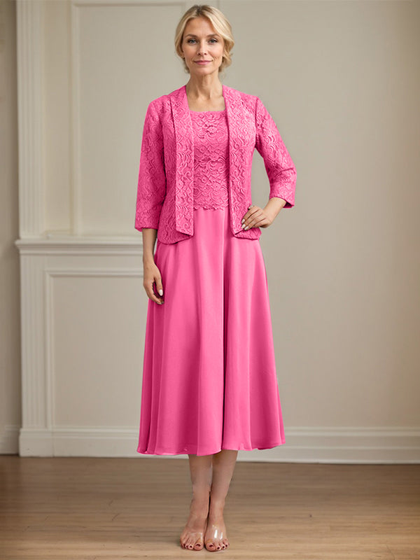 A-Linien Kleid mit Rundhalsausschnitt, tea-länge, Spitze und Chiffon, Mutter der Braut Kleid