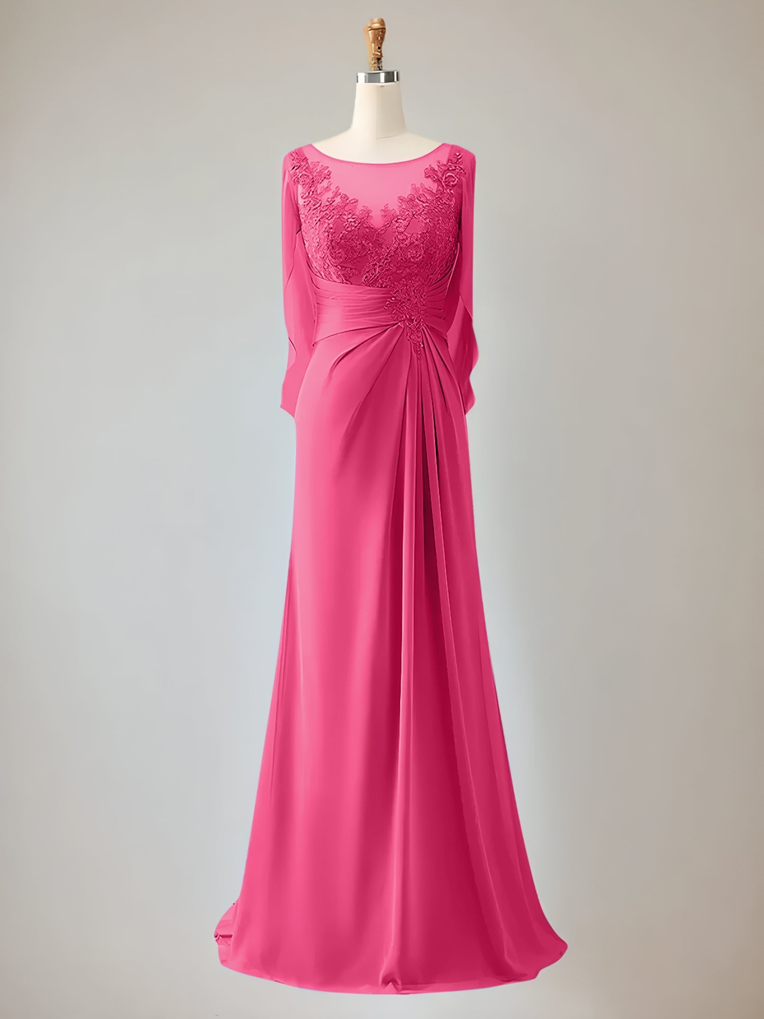 Trumpet/Mermaid Chiffon-Mutter-der-Braut-Kleid mit Rundhalsausschnitt, 1/2-Ärmeln und Perlenbesatz