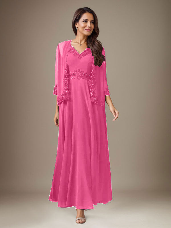 Pflaume A-Linie Pailletten Chiffon Kleid