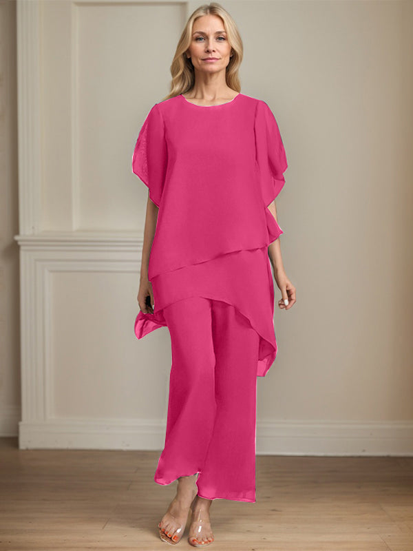 Combinaison/pantalon séparé en chiffon à col rond longueur cheville robe mère de la mariée