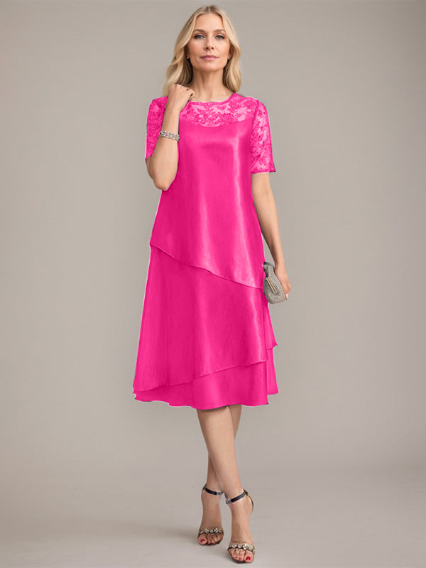 A-Linien Rundhals knielanges Mutter der Braut Kleid mit Applikationen & Pailletten