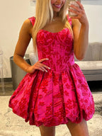 Hot Pink A-Line Sweetheart Straps Boned Satin Floral Homecoming Dress