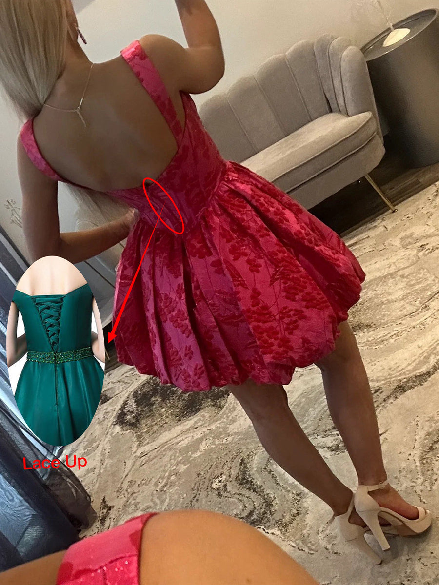 Hot Pink A-Line Sweetheart Straps Boned Satin Floral Homecoming Dress