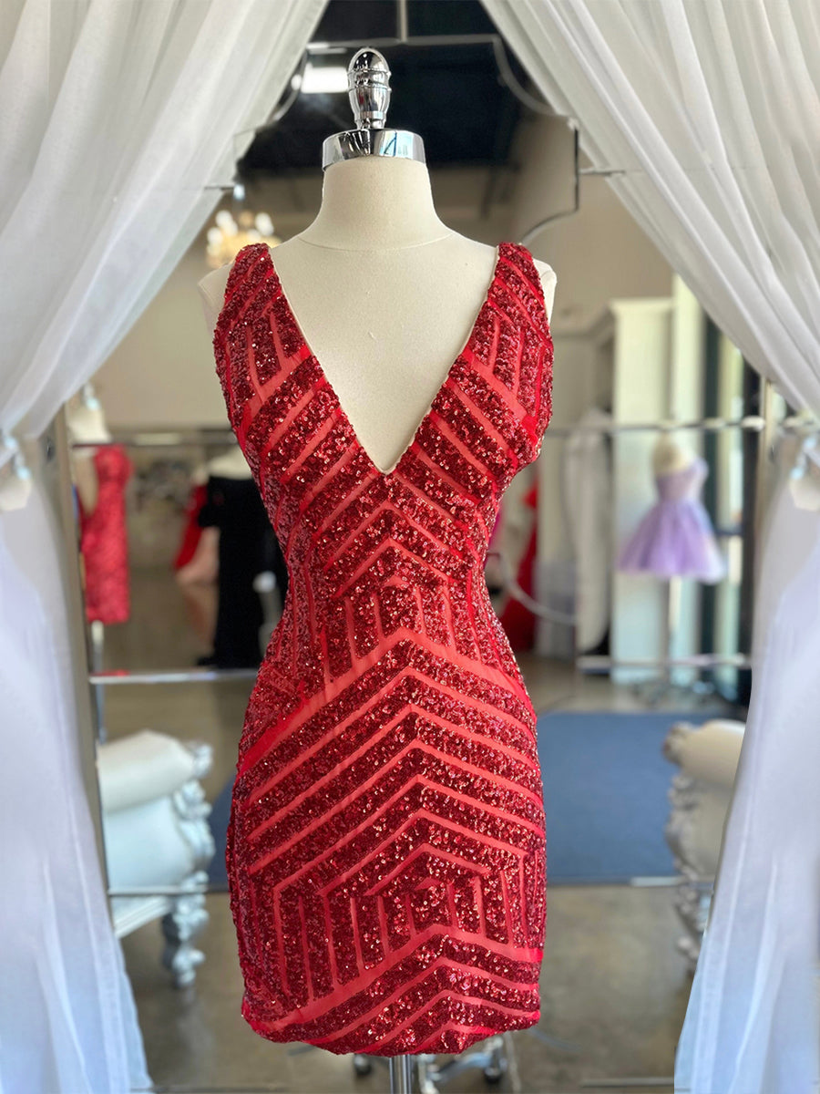 Robe courte bustier en mesh pailleté à col en V sans manches pour bal de promo