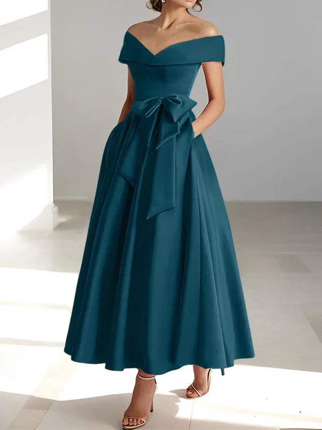 A-Linie/Prinzessin Schulterfreies Ärmelloses Knöchellanges Kleid der Brautmutter mit Taschen
