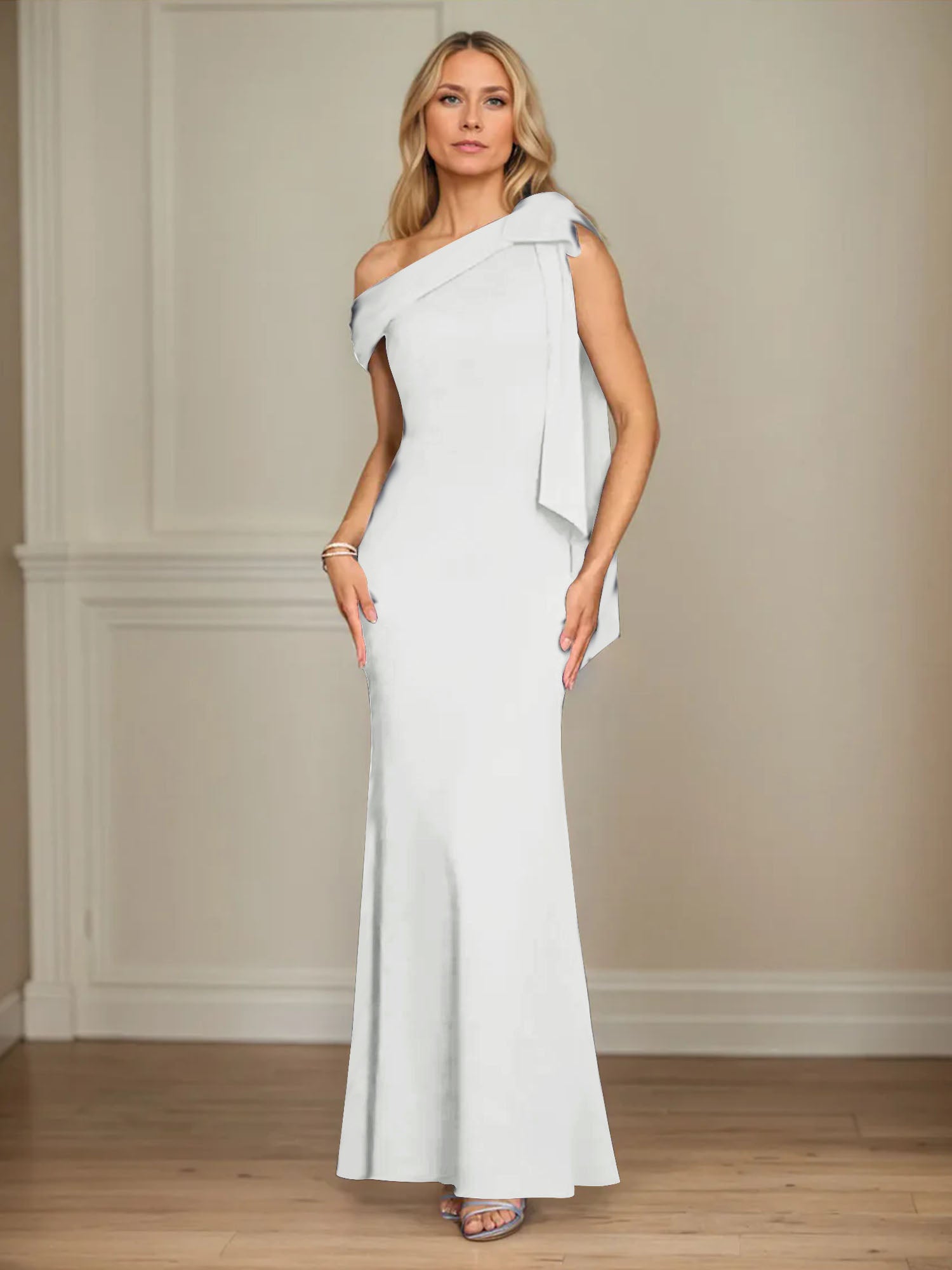 Trumpet/Mermaid Ein-Schulter Ärmelloses Stretch-Crêpe Kleid für die Brautmutter mit Schleife