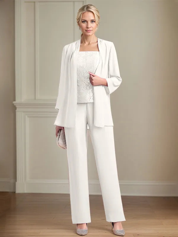 Combinaison mère de la mariée en chiffon, col carré, sans manches, longueur au sol