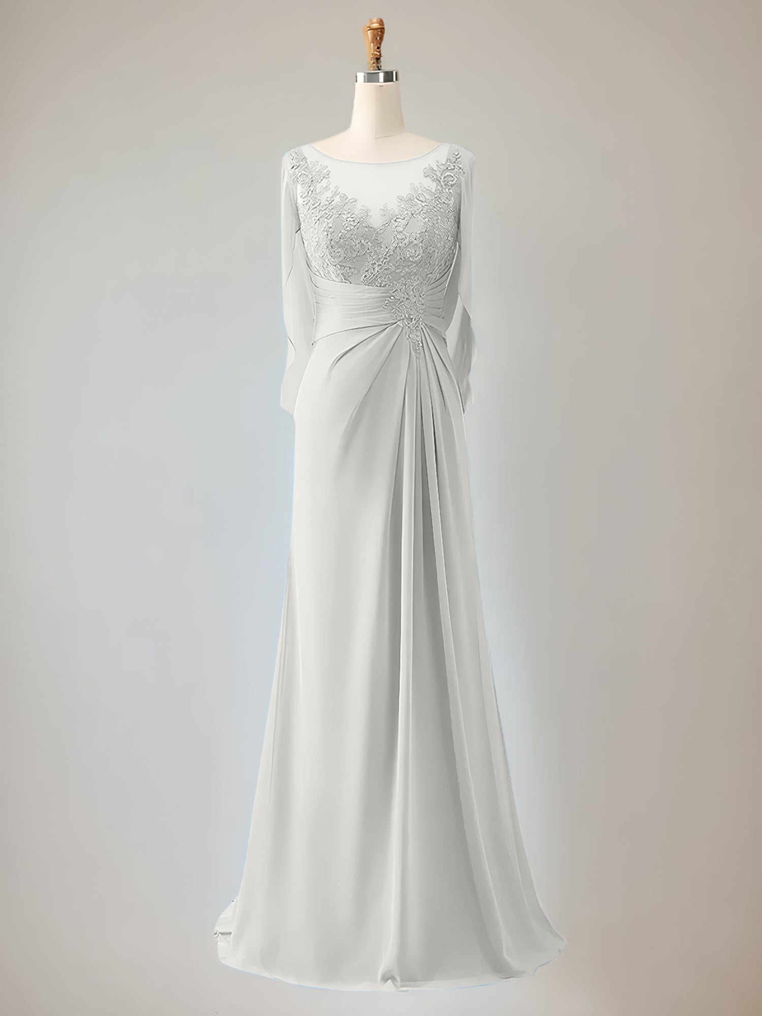 Trumpet/Mermaid Chiffon-Mutter-der-Braut-Kleid mit Rundhalsausschnitt, 1/2-Ärmeln und Perlenbesatz