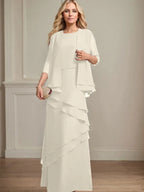 Abito da madre della sposa in chiffon a colonna con scollatura a U e lunghezza fino a terra