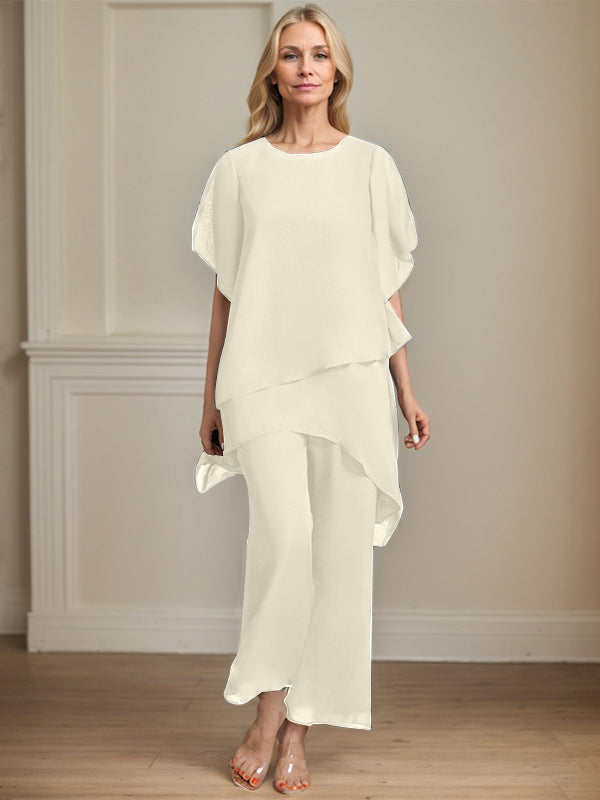 Combinaison/pantalon séparé en chiffon à col rond longueur cheville robe mère de la mariée