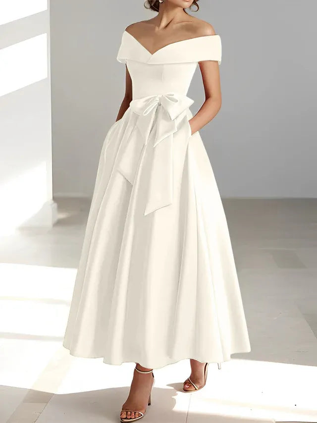 A-Linie/Prinzessin Schulterfreies Ärmelloses Knöchellanges Kleid der Brautmutter mit Taschen