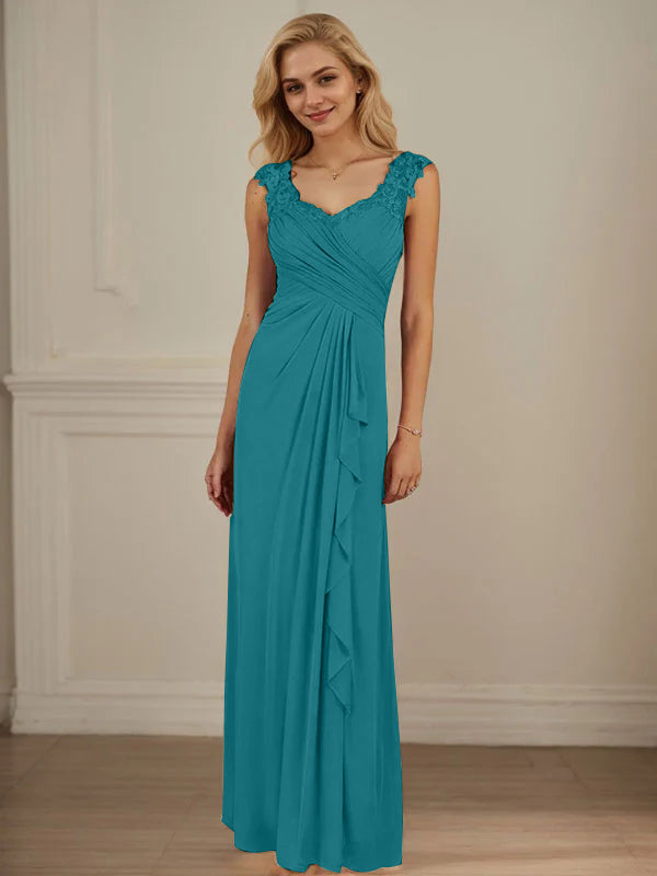 Champagner A-Linien Herzausschnitt Falten Mesh Kleid
