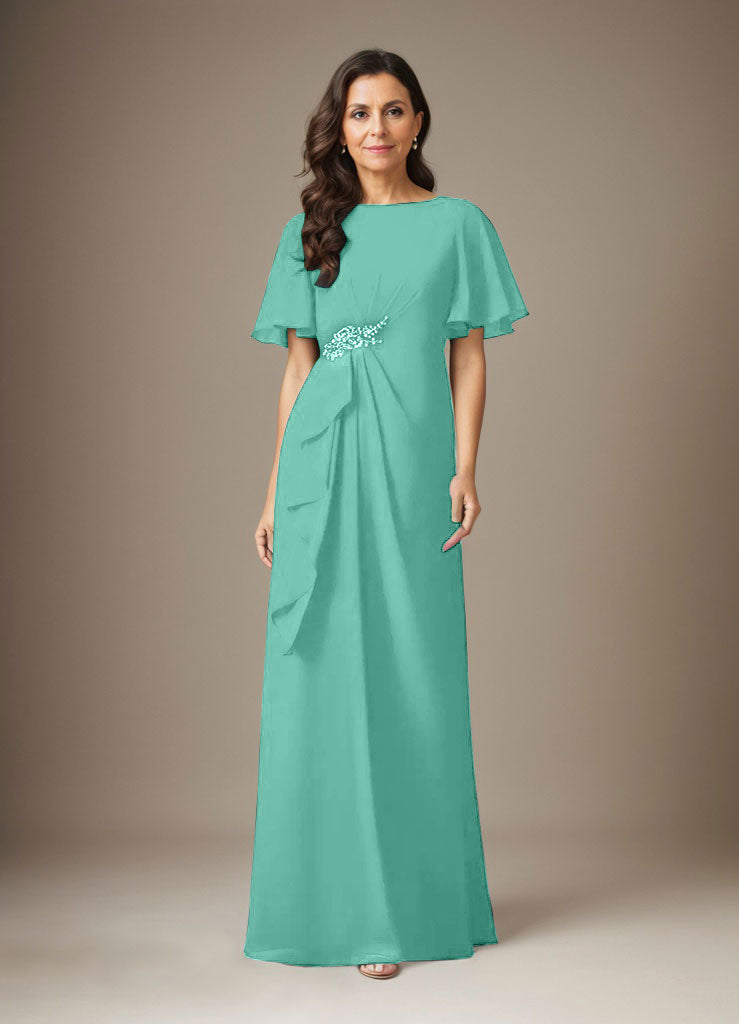 Dunkelmarineblaues Etuikleid mit Perlenbesatz aus Chiffon