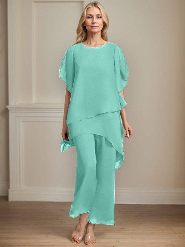 Combinaison/pantalon séparé en chiffon à col rond longueur cheville robe mère de la mariée