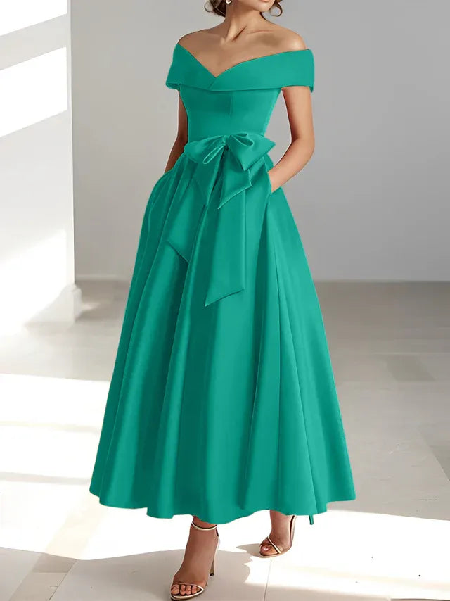 A-Linie/Prinzessin Schulterfreies Ärmelloses Knöchellanges Kleid der Brautmutter mit Taschen