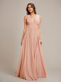 Dusty Rose A Line Chiffon V Neck Sleeveless Floor-Length Bridesmaid Dresses With Ruffles