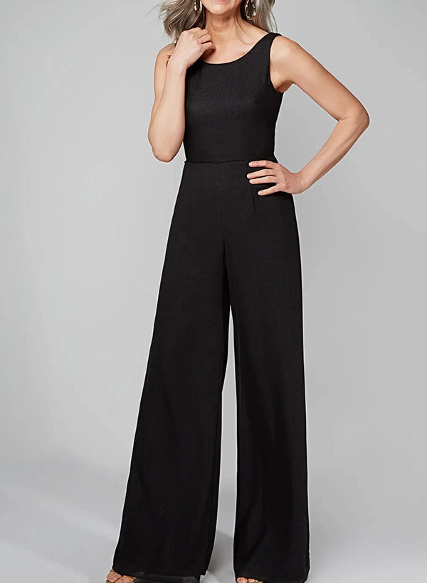 Tuta in chiffon con scollo rotondo e maniche a tre quarti, pantaloni per madre della sposa