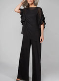 Tuta in chiffon con scollo rotondo e maniche a tre quarti, pantaloni per madre della sposa