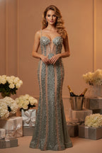 Sequin and Pearl Embellished Spaghetti Strap Maxi Dress